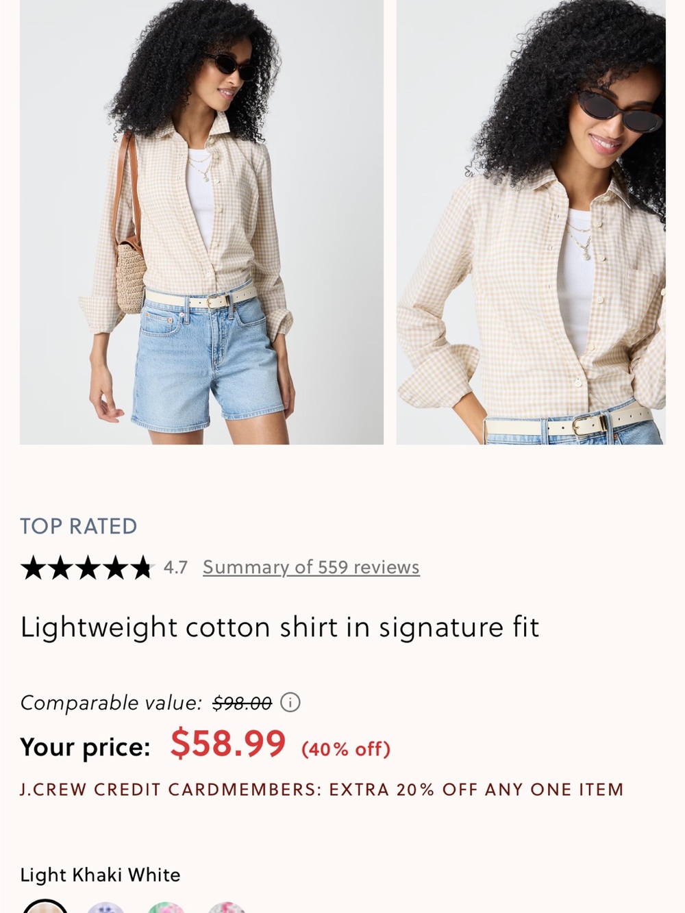 J. Crew Beige and White Gingham Button-Down Shirt